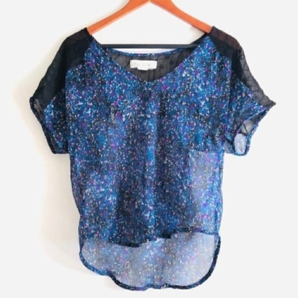Urban Plates Staring at Stars Blouse M Crinkle Crepe Eyelet Sheer Eyelet Crinkle